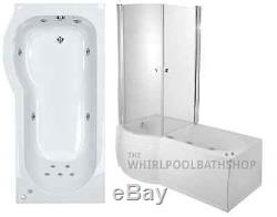Moods LH Luxury P Shaped 11 Jet Whirlpool Shower Bath Fully Enclosed White