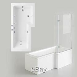 New L Shaped Right Bathtub Jacuzzis Shower SPA Bath 1700mm with Shower Panels