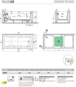 Novellini Calos Hydro 150x70 H58cm Bathtub Hydro Whirlpool 2 Panels Column