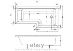 Nuie 1700mm L Shape Right Hand 8 Jet Whirlpool Bath Chrome BUBBLEGUM BATHROOMS