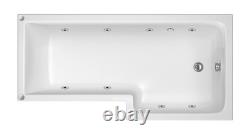 Nuie 1700mm L Shape Right Hand 8 Jet Whirlpool Bath Chrome BUBBLEGUM BATHROOMS