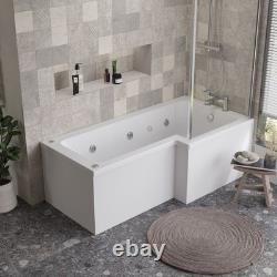 Nuie 1700mm L Shape Right Hand 8 Jet Whirlpool Bath Chrome BUBBLEGUM BATHROOMS