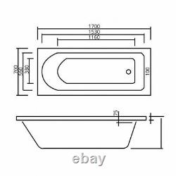 OCEAN Whirlpool Bath 8 Jet Chrome Single Ended 1700 x 700 Bath