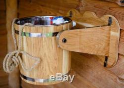 Oak Waterfall Bucket 10L 2.6Gal Wooden Sauna Bath Russian New Shower SPA Jacuzzi