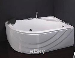 Offset Whirlpool Corner bath with taps Pop Up Waste Panel Jets 1500 x 1000 White