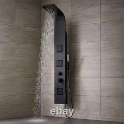 Ogomondo Shower Column Night Matte Black 3 Jets Hydro Lumbar and Waterfall H140xL2