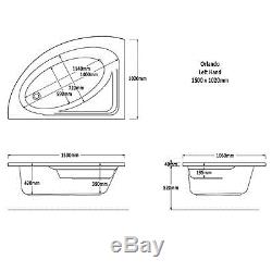 Orlando 1500 x 1020mm LH Corner Bath With ECO 24 Jet Whirlpool