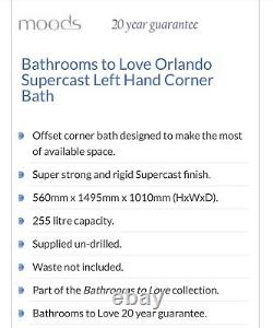 Orlando SUPERCAST Corner Bath 1500 x 1000mm LEFT HAND With Bath Panel