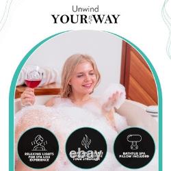 SereneLife Bubble Bath Mat Portable Spa Massager Waterproof Light & Pillow Teal