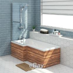 Shower Bath 1700 Left Hand Square L Shape Glass Screen Walnut Front Panel