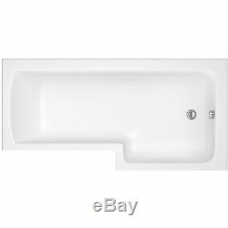 Shower Bath 1700 Right Hand Square L Shape Glass Screen Walnut Front Panel