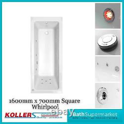 Square 1600mm x 700mm Single Ended Bath Tub Whirlpool Spa Lights 6-8-11 Jets