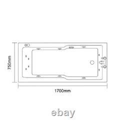 Square 1700mm x 750mm 12 Jet Chrome V-Tec Single Ended Whirlpool Bath