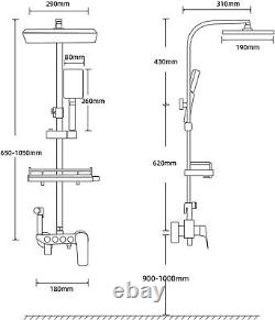 Thermostatic Shower System Shower Column Mixer, Adjustable Height, Light