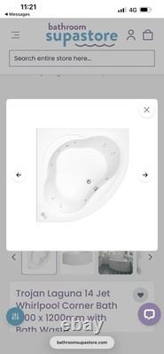 Trojan Laguna 14 Jet Whirlpool Corner Bath 1200 x 1200mm with Bath Waste