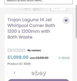 Trojan Laguna 14 Jet Whirlpool Corner Bath 1200 x 1200mm with Bath Waste