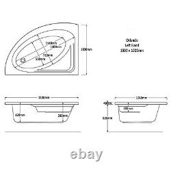 Trojan Orlando 1500 x 1020mm LH Corner 8 Jet Whirlpool Bath & Light