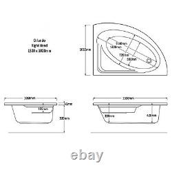 Trojan Orlando 1500 x 1020mm RH Corner 12 Jet Whirlpool / Jacuzzi Bath inc Panel