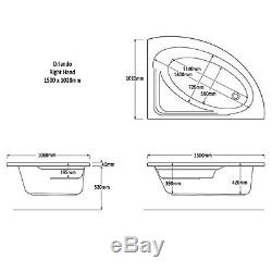 Trojan Orlando 1500 x 1020mm RH Corner 8 Jet Whirlpool / Jacuzzi Bath with Panel