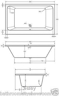 VERNWY Double Ended 1800mm Kingsize Bath 8 Jet Whirlpool Spa System with-out Tap