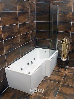 Vicky L Shaped Showerbath with 6 Jet Whirlpool Jacuzzi Spa System Inc Screen