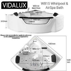 Vidalux WB15 DELUXE 1500 x 1500 Whirlpool & Airspa Bath, Bluetooth Heater