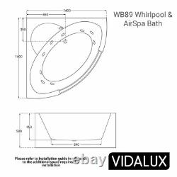 Vidalux WB89 Premium 1400 x 1400 Corner Whirlpool & Airspa Bath