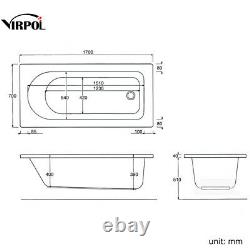 Virpol Single Ended Whirlpool Bath 13 Jets Jacuzzi Type Spa 1700 x 700mm Square