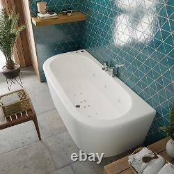 Vitura 1700 x 800mm Back to Wall Curved Whirlpool Bath 18 Jets Acrylic Bathroom