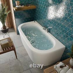 Vitura 1700 x 800mm Back to Wall Curved Whirlpool Bath 6 Jets Acrylic Bathroom