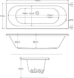 Vitura 1700x750mm Double Ended Square Whirlpool Bath 14 Jets Acrylic Bathroom