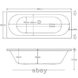 Vitura 1800x800mm Double Ended Curved Whirlpool Bath 14 Jets Acrylic Bathroom