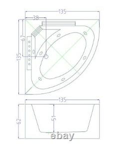 WHIRLPOOL BATH TUB CORNER SPA HYDROTHERAPY 135 x 135 cm HOT TUB Daisy