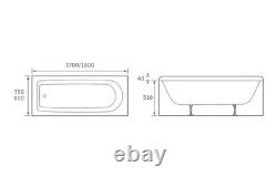 Whirlpool 1700 x 800 Round Single End, Chrome 6 Jet Hydrotherapy Spa Bath