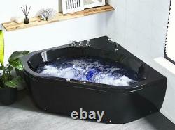 Whirlpool Bathtub 140x140 CM With Fittings 12 Massage Nozzles Corner Bath Black