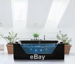 Whirlpool Bathtub Black Self-Supporting With Glass LED Light Fitting Spa For Bad