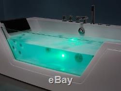 Whirlpool Bathtub Self-Supporting with Glass LED Light Waterfall Front for