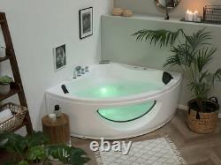 Whirlpool Corner Bathtub Bath With Glass LED 146x146cm Waterfall Front