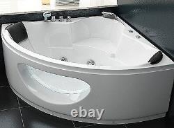 Whirlpool Corner Bathtub Bath With Glass LED 146x146cm Waterfall Front