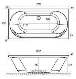 Whirlpool Spa Bath Biscay Reef Double Ended 1700 x 800mm Bath with 12 Jets