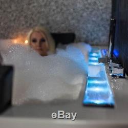 Whirlpool bath rectangular bathtub 2 persons tub LED jacuzzi massage jets radio