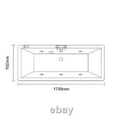 Wholesale Domestic Square 1700mm x 700mm 6 Jet Matt Black V-Tec Double Ended Whi