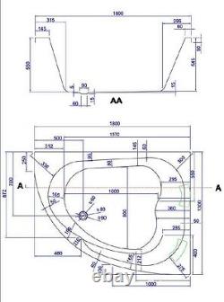 XXL Double Whirlpool Bathtub With 25 Massage Nozzles Heater Ozone Corner Right