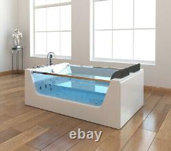 XXL Luxury Whirlpool Bathtub Free Standing With Glass LED Heater Front for Bath