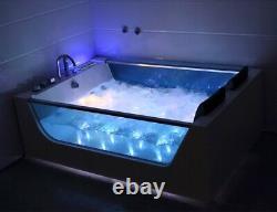 XXL Luxury Whirlpool Bathtub Free Standing With Glass LED Heater Front for Bath