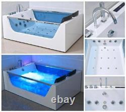 XXL Luxury Whirlpool Bathtub Free Standing With Glass LED Heater Front for Bath